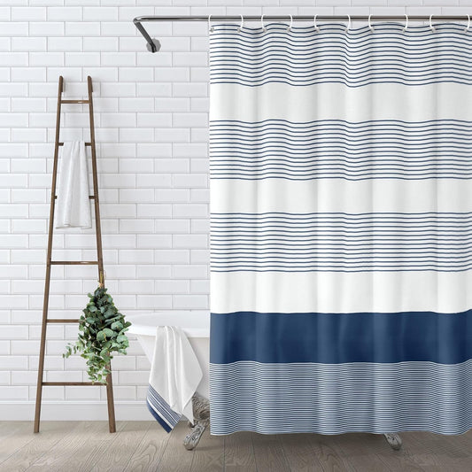 Awellife Boho Navy Blue Shower Curtain for Bathroom Stripe Shower Curtain 72 X 72 Inches Farmhouse Cotton