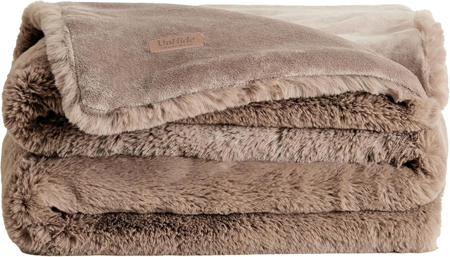 UnHide Marshmallow - Faux Fur Blanket - Heavy Weight, Extra Soft Blanket - Made from Recycled Materials - Machine Washable - Medium (60" x 80") - Mocha Shar Pei