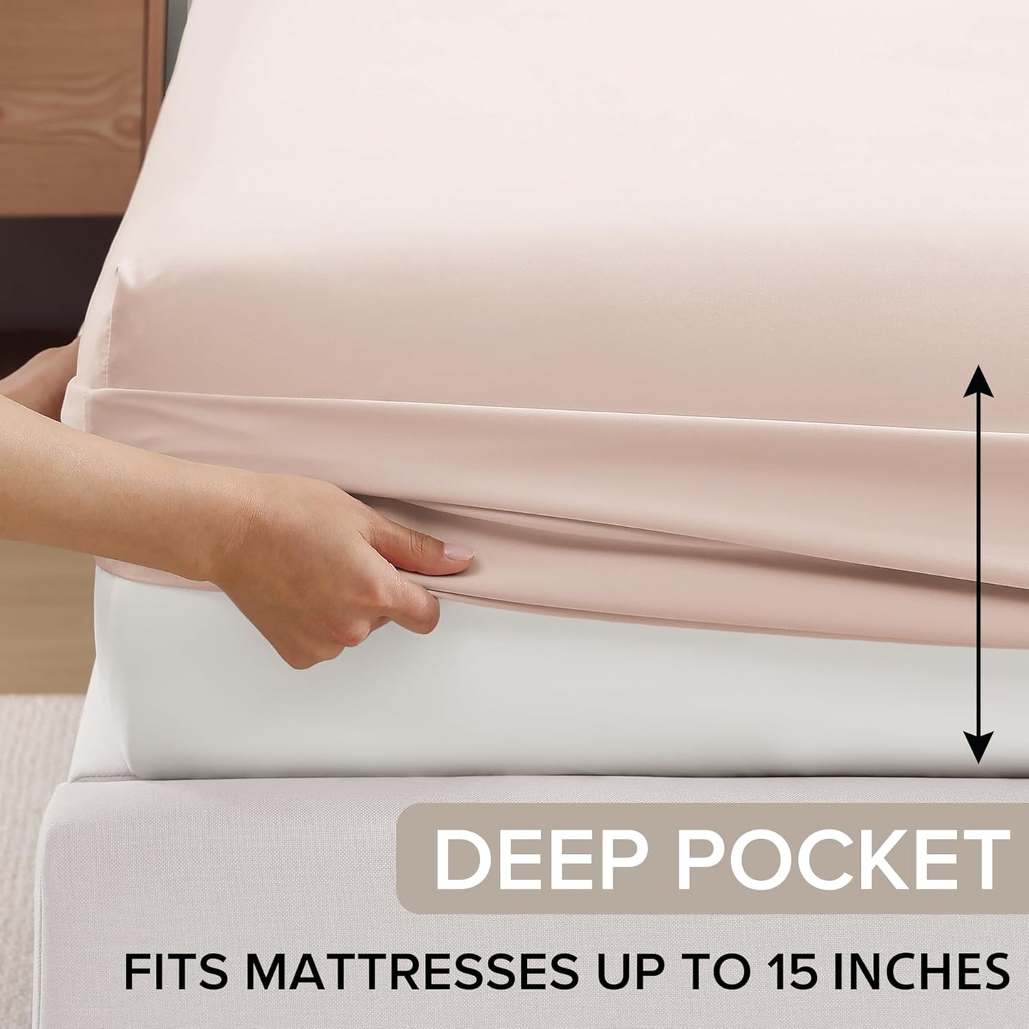 UGG Split King Sheet Set 5-Piece Luxury Cooling Sheets Deep Pockets Premium Bedding with 2 Shams Hypoallergenic Machine Washable Soft Lightweight Set for Adjustable Bed, Split King, Shell Pink (Hedi)