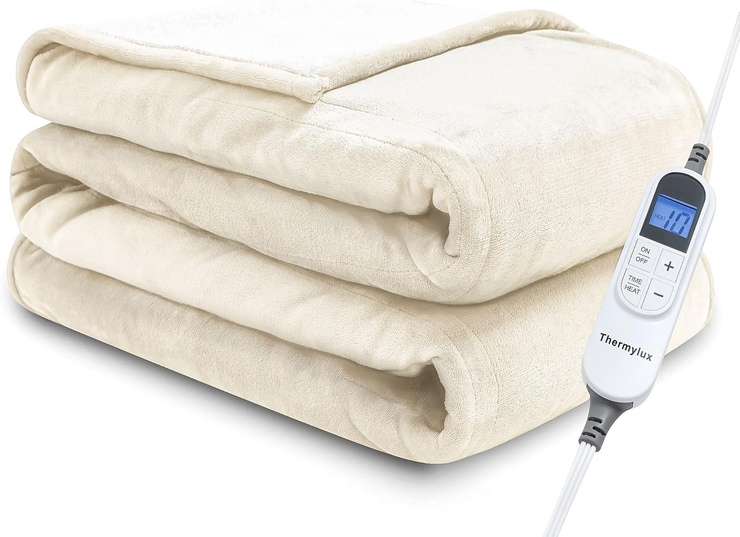Electric Blanket Twin 62"x84" Heated Electric Blankets 10 Heating Levels 12 Time Settings 8 Hours Auto Off Fast Heating and Overheat Protection ETL Certified Machine Washable,Ivory