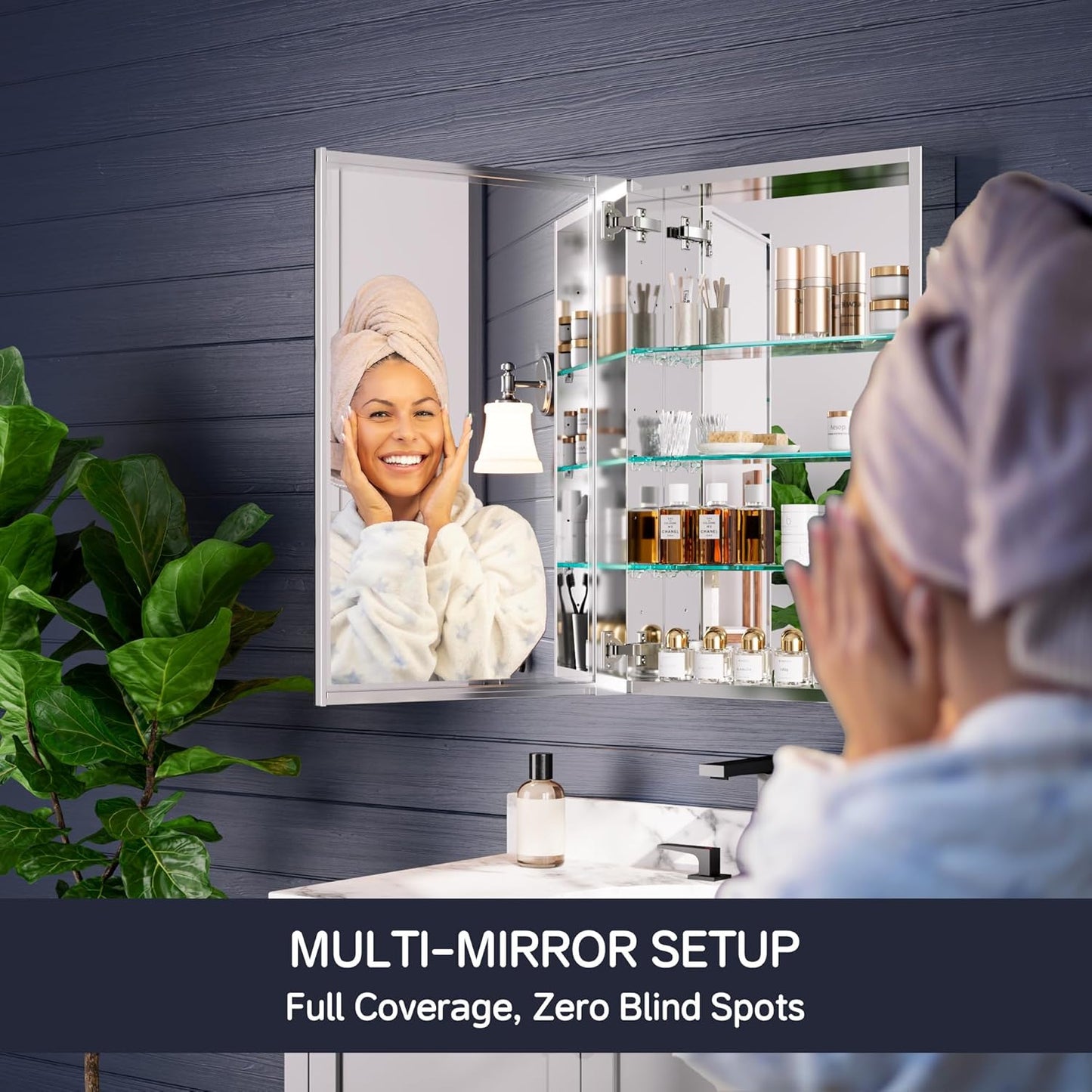 Medicine Cabinet 20" x 30", Bathroom Medicine Cabinet with Mirror, Recessed Medicine Cabinets with Adjustable Shelves, Soft-Closing Door, and Aluminum Alloy Frame - Reverse Installation, Silver