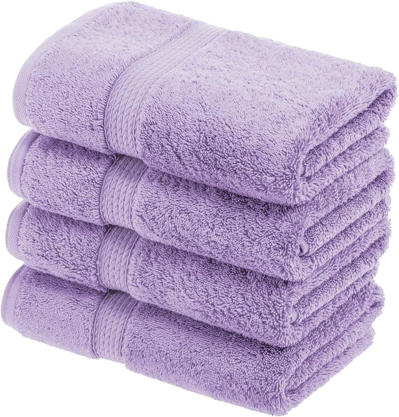 Superior Egyptian Cotton Pile Hand Towel Set of 4, Ultra Soft Luxury Towels, Thick Plush Essentials, Absorbent Heavyweight, Guest Bath, Hotel, Spa, Home Bathroom, Shower Basics, Purple