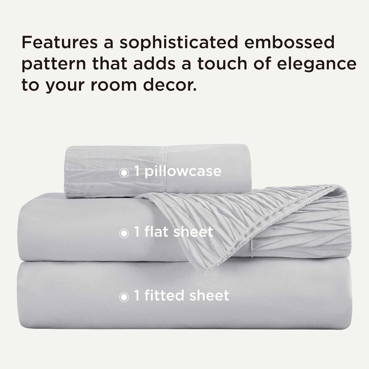 Bedsure Twin Sheets Set - 3 Pieces Soft Twin Bed Sheets - Breathable & Cooling - Hotel Luxury - Easy Care Polyester Microfiber Bedding for Women, Men, Light Grey
