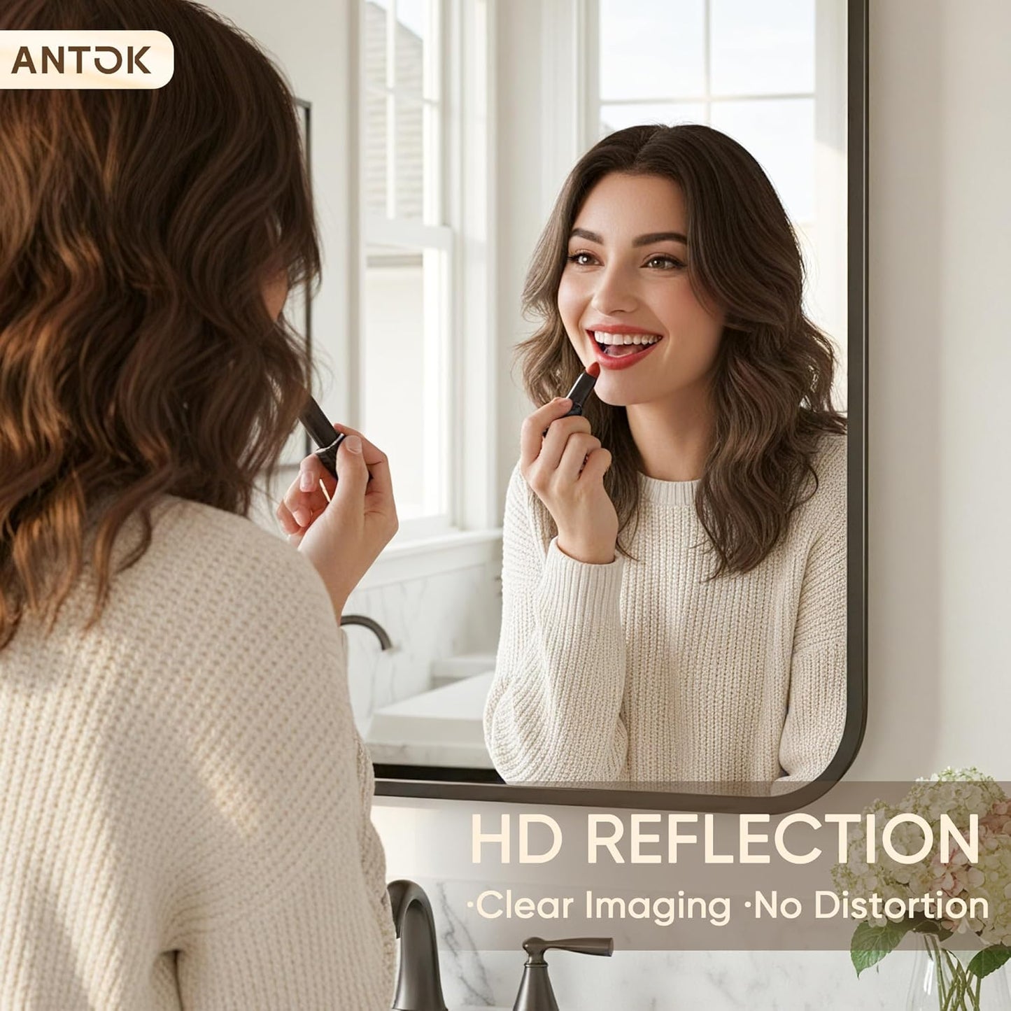 Antok 2-Pack Bathroom Mirrors, 24"x36" Double Wall Mirrors, Decorative Mirror Vanity Mirror Aluminum Alloy Frame Contemporary Hanging for Living Room Bathroom Entryway, Black