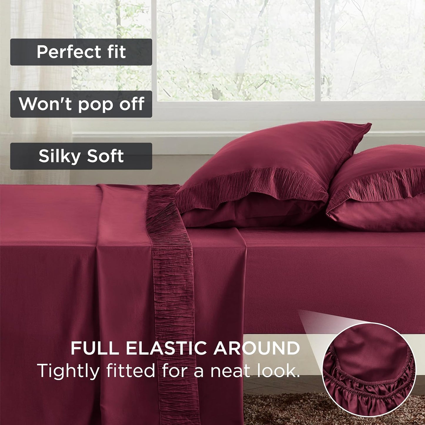 Bedsure California King Sheet Sets - 4 Pieces Soft Cal King Sheets - Breathable & Cooling - Hotel Luxury - Easy Care Polyester Microfiber Bedding for Women, Men, Red