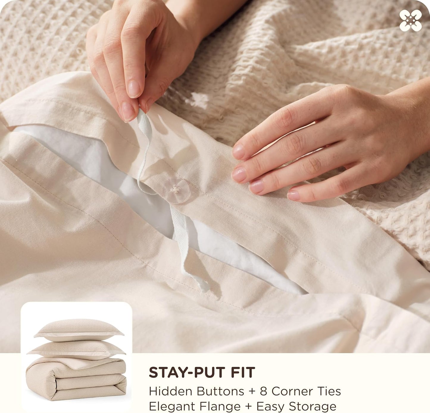 Bedsure Cotton Duvet Cover Full - 100% Cotton Waffle Weave Beige Duvet Cover Set, GentleSoft™ and Breathable Bedding Set for All Season, 3 Pieces, 80"x90"