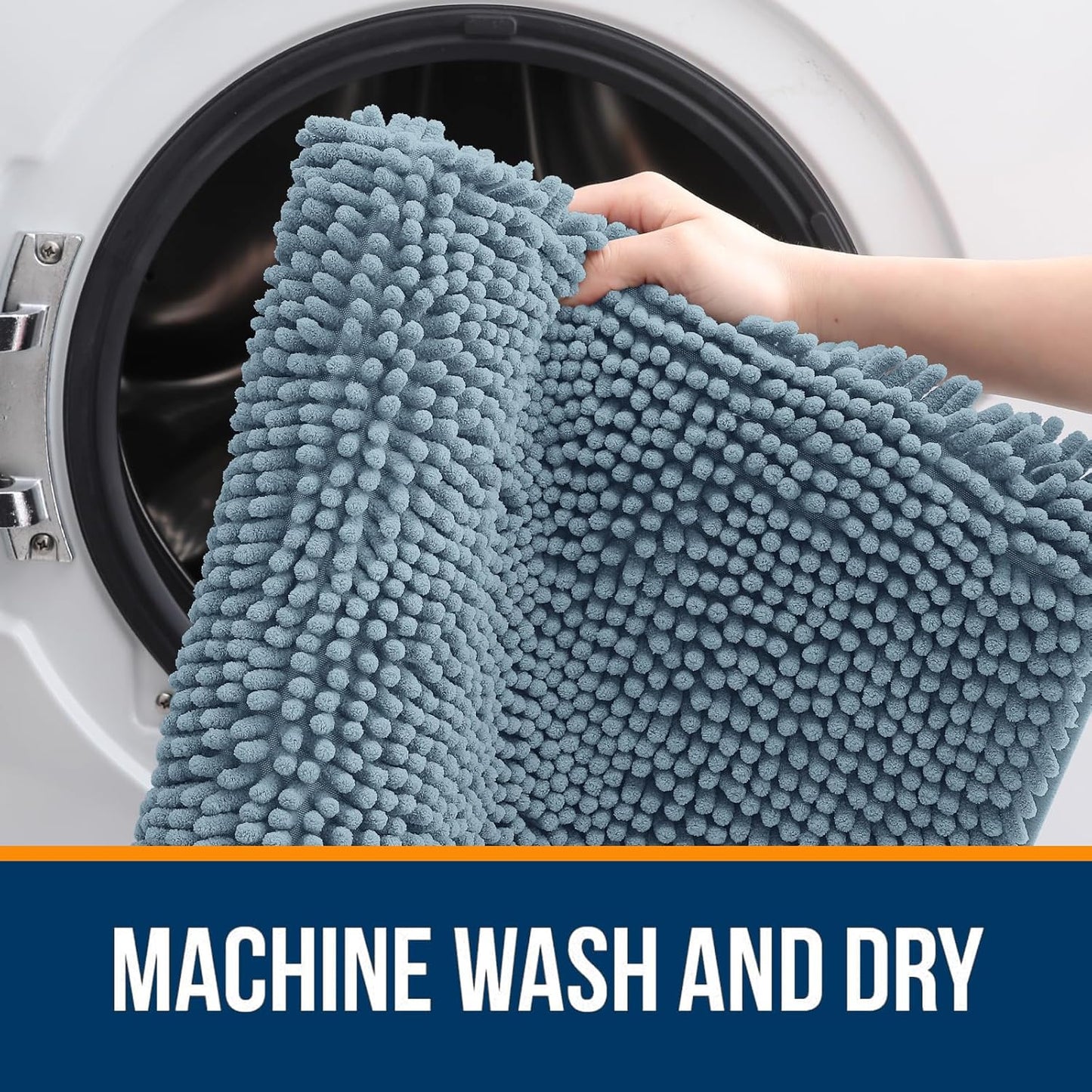 OLANLY Bathroom Rugs 47x17, Extra Soft Absorbent Chenille Bath Rugs, Rubber Backing Quick Dry, Machine Washable Bath Mats for Bathroom Floor, Tub and Shower, Home Decor Accessories, Airy Blue