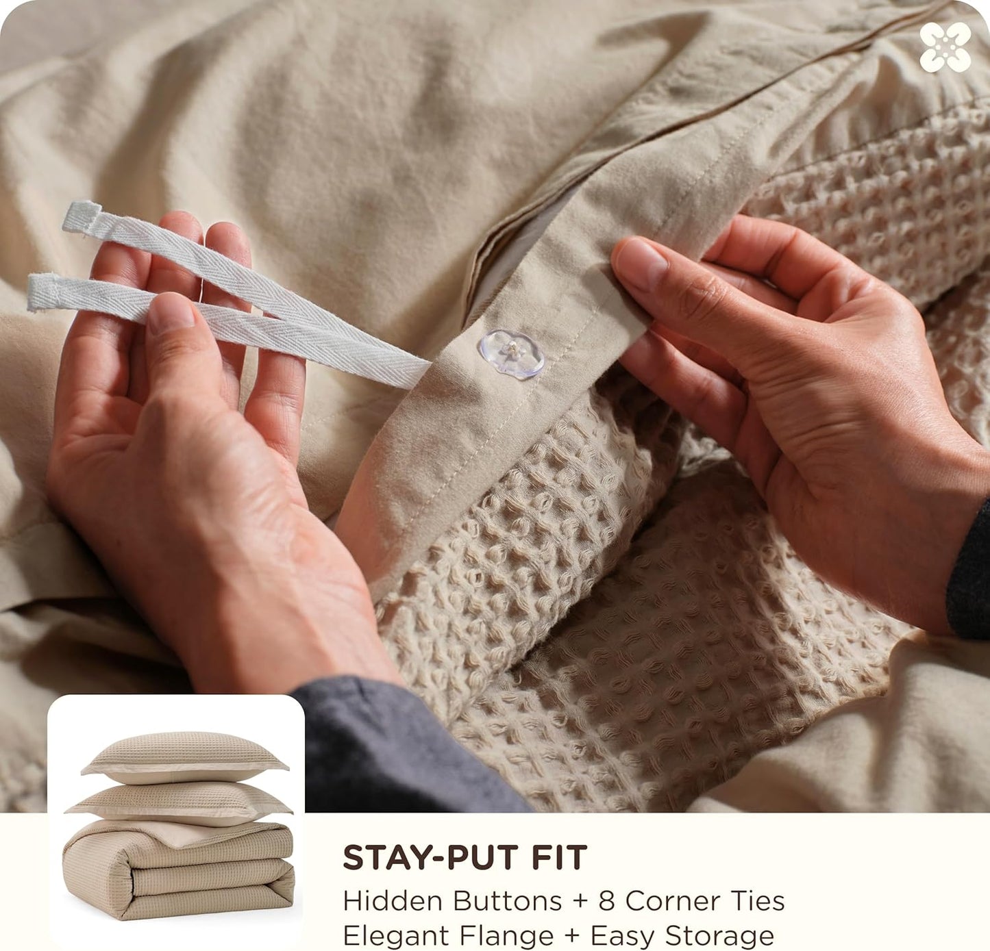 Bedsure Cotton Duvet Cover Twin - 100% Cotton Waffle Weave Khaki Duvet Cover Twin Size, GentleSoft™ and Breathable Tan Bedding Set for All Season, 2 Pieces, 68"x90"