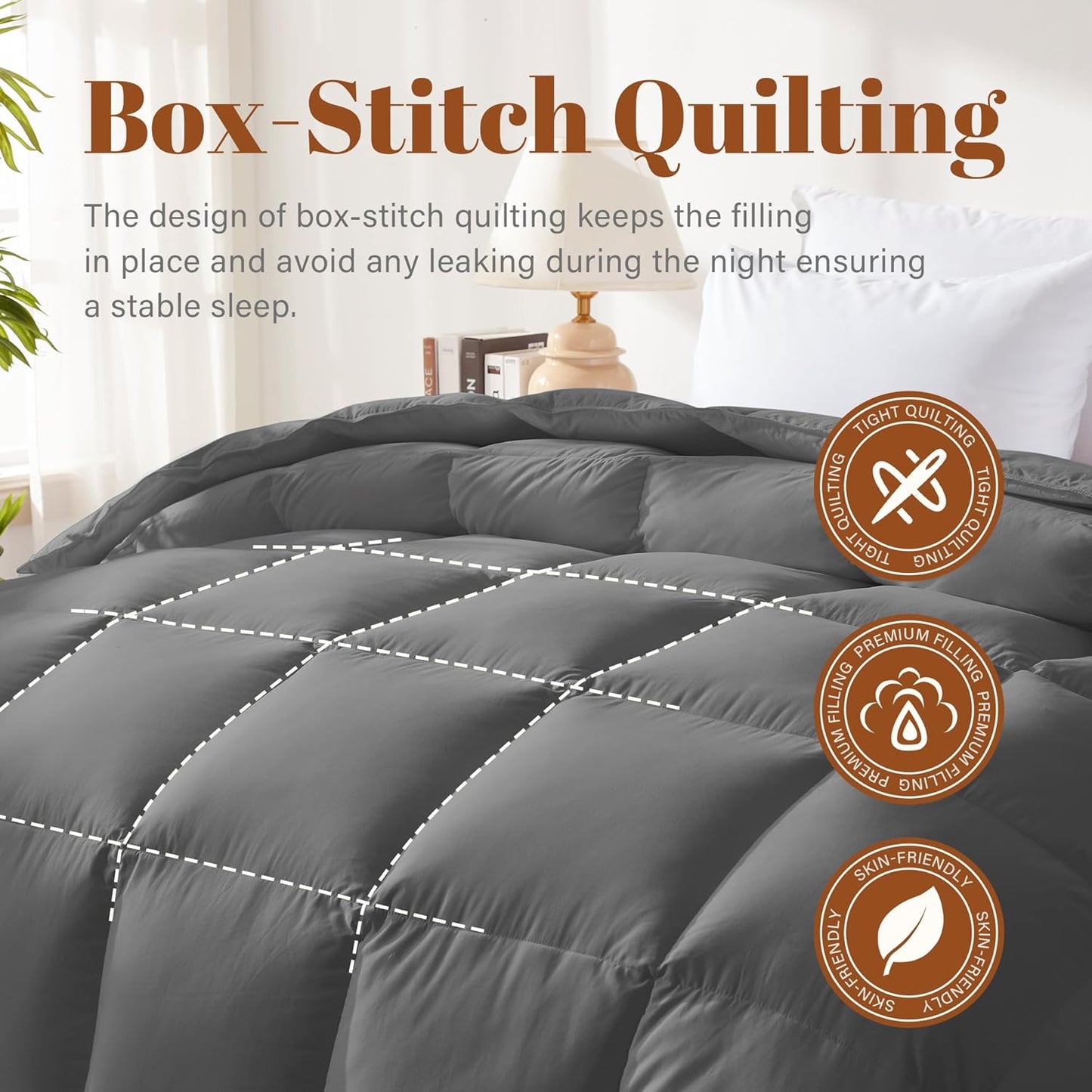 Cosybay Feather Down Fiber Comforter Oversized Queen Size - All Season Grey Duvet Insert - Luxury Medium Warmth 100% Cotton Hotel Bedding Comforter, Fluffy and Cozy -Oversized Queen 98 x 98 Inch