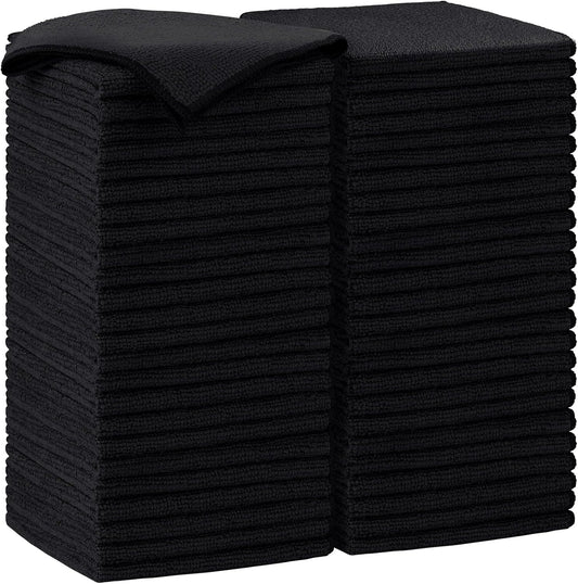AIDEA Microfiber Cleaning Cloth-50PK, Soft Microfiber Towels for Cars, Absorbent Cleaning Rags, Lint-Free Streak-Free Wash Cloths for House, Kitchen, Window(12in.x12in), Black