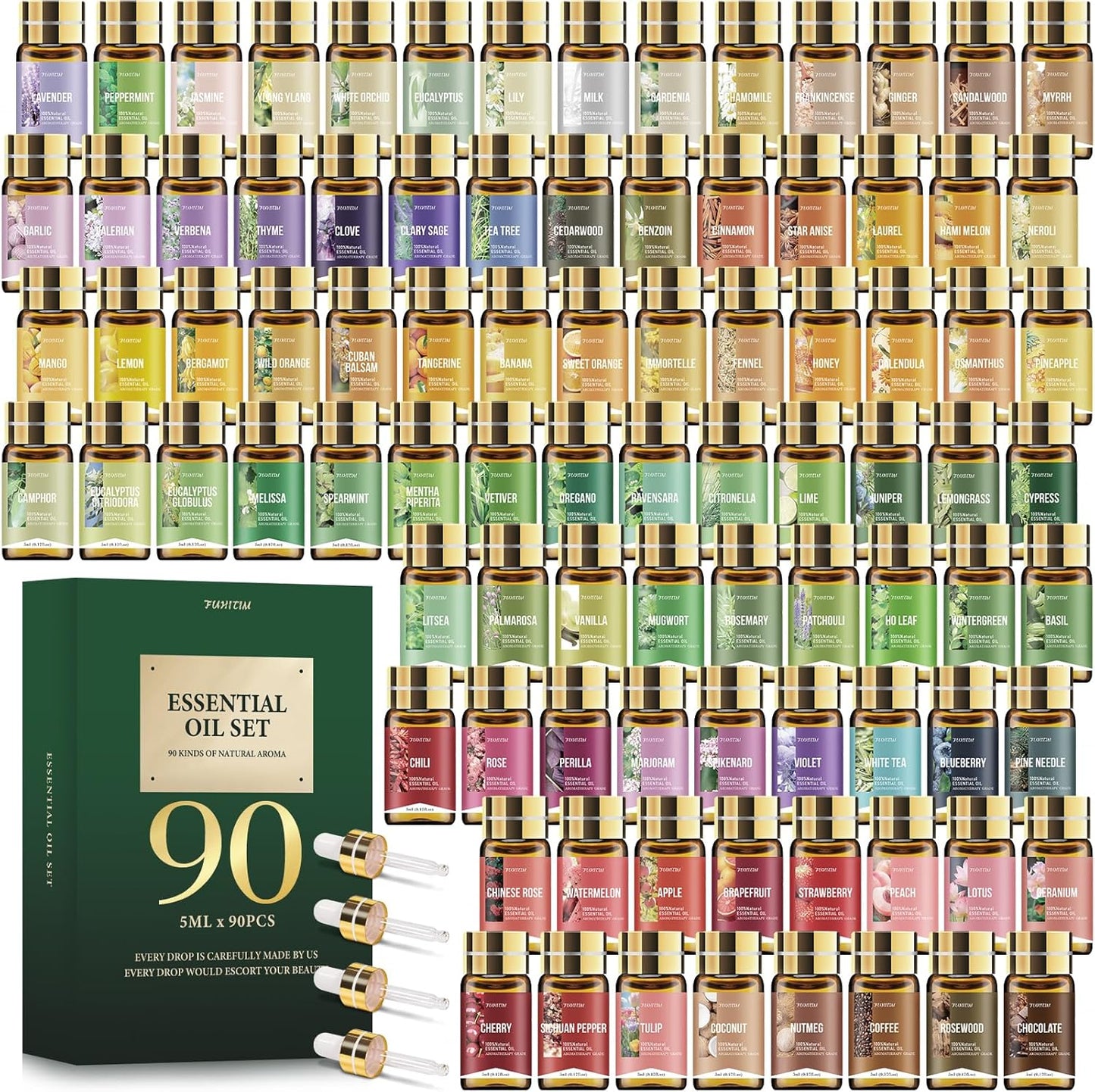 90 Pcs Essential Oil Set - Essential Oils Gift Set Perfect for Diffuser, Massage,Soap, Candle Bath Bombs Making, 90x5 ML