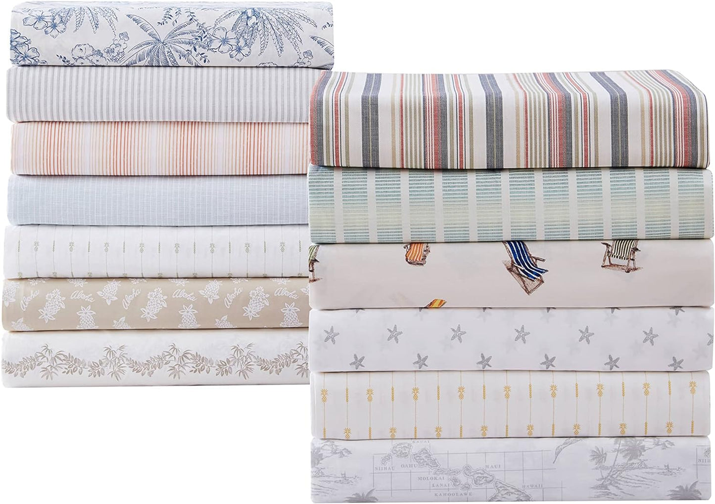 Tommy Bahama - King Size Sheets Set, Crisp & Tailored Cooling Sheets with a Smooth Cotton Percale Lightweight Feel - Bed Sheets with Matching Pillowcases & Fitted Sheet (Beach Chairs Multi)