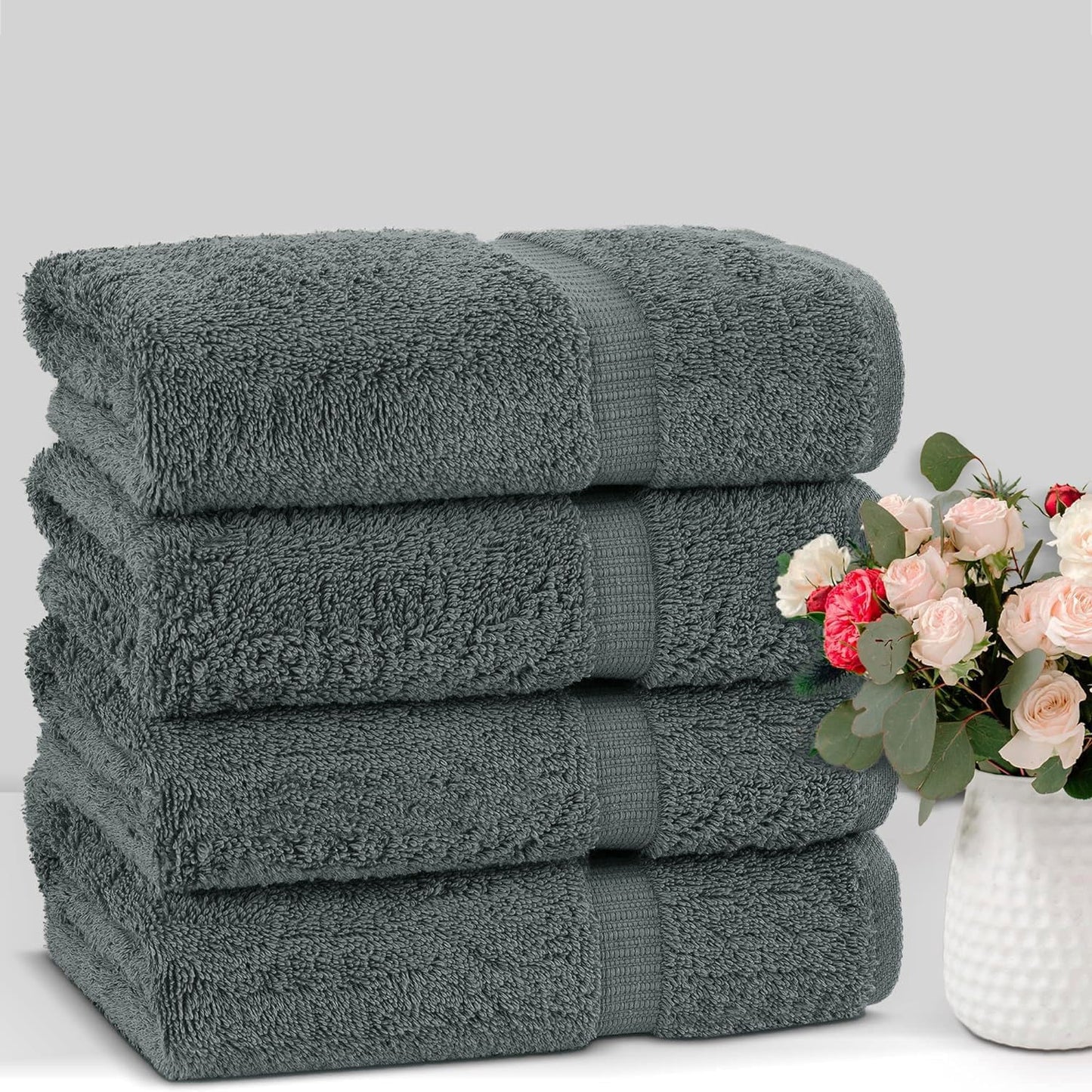 Chakir Turkish Linens 100% Cotton Premium Turkish Towels for Bathroom | 27'' x 54'' (4-Piece Bath Towels - Dark Gray)