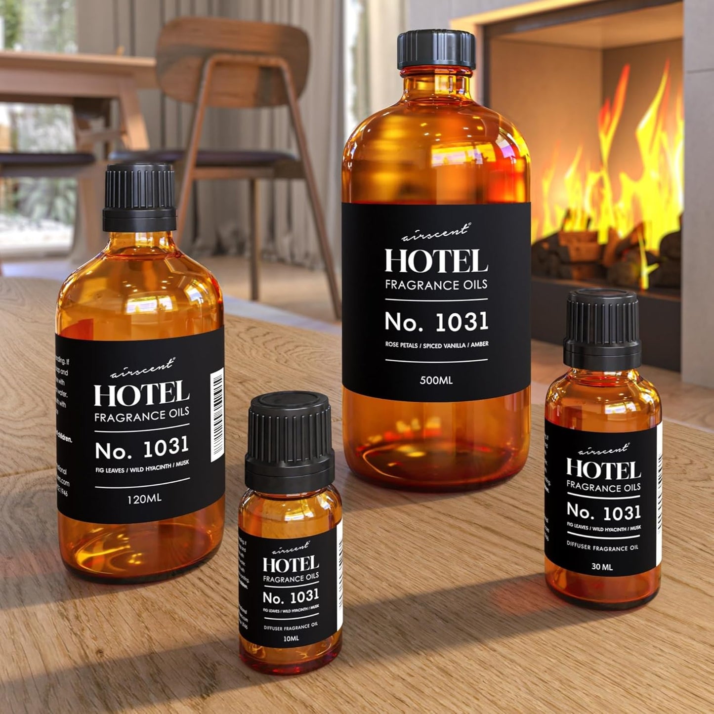 AirScent Hotel Diffuser Oil No. 1031 - Rose Petals Spiced Vanilla Amber - Hotel Scent Dupe -Premium Fragrance Oil for Ultrasonic and Waterless Diffusers and Crafting - 120 mL, 4 fl oz Glass Bottle