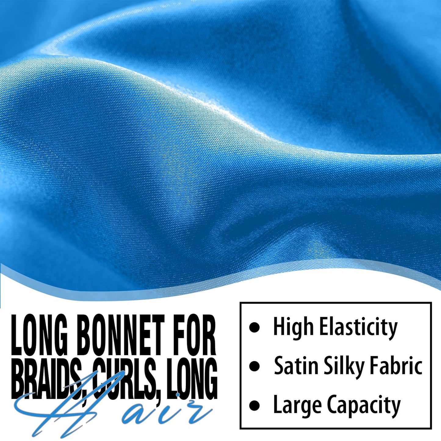 2Pcs Bonnets for Black Women Braid Bonnet, Large Long Satin Bonnet for Braids, Silk Bonnet with Stretchy Tie Band Sleep Cap Hair (2Pcs-Black&Blue)