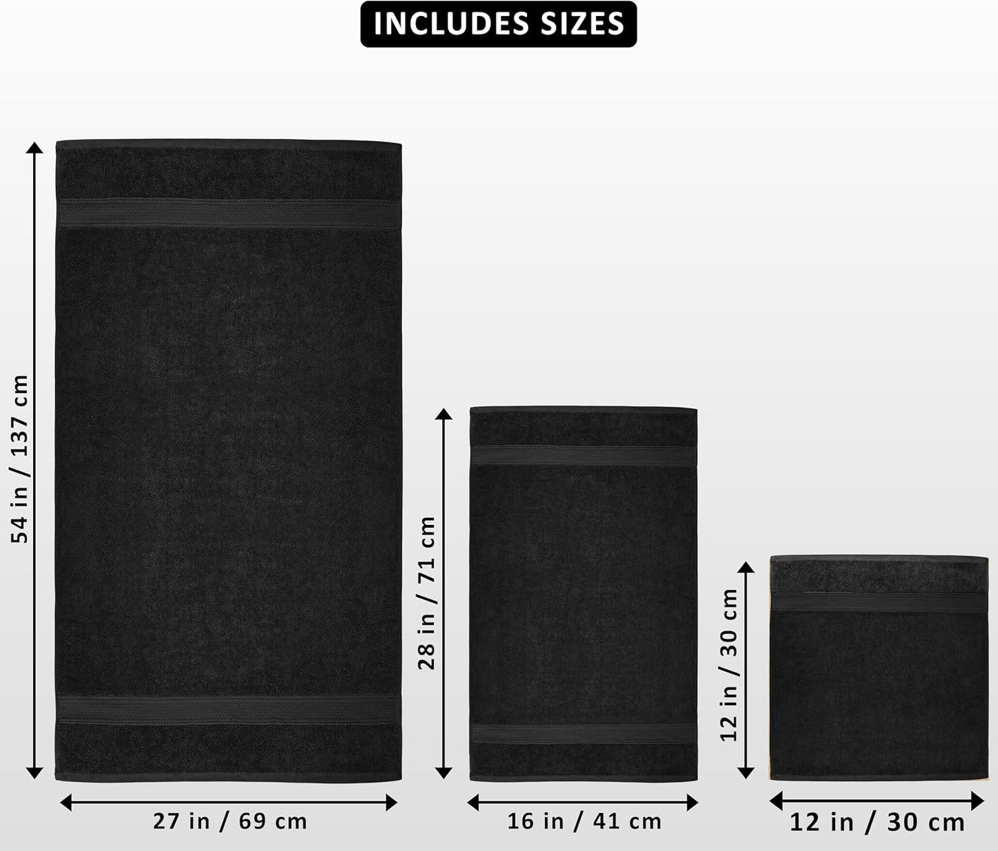 Utopia Towels 8 Piece Premium Towel Set, 2 Bath, 2 Hand, and 4 Wash Cloths, 600 GSM 100% Ring Spun Cotton, Highly Absorbent Towels for Bathroom, Gym, Hotel, and Spa, Black