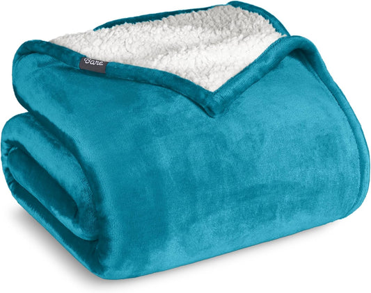Bare Home Sherpa Fleece Blanket - Full/Queen Size - Blanket for Bed, Sofa, and Couch - Warm & Lightweight - Fluffy & Soft - Reversible (Full/Queen, Caribbean Sea)