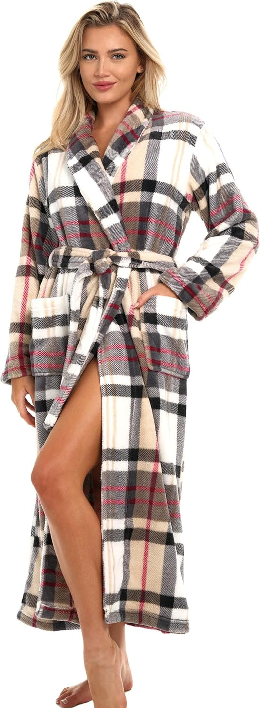 Alexander Del Rossa Plush Robe for Women, Long Fleece Winter Bath Robe, Plus Size