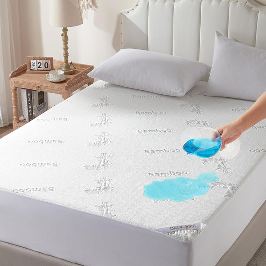 BEDLORE King Size Waterproof Mattress Protector Viscose Derived from Bamboo, Soft Mattress Cover Fitted with Deep Pocket 6"-18", Breathable & Cooling Noiseless Mattress Pad, Machine Washable(White)