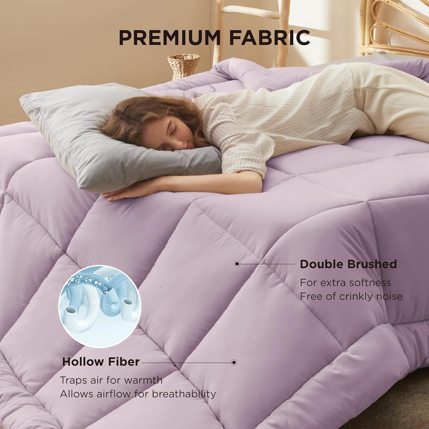 Bedsure Comforter Duvet Insert - Quilted Comforters Oversized King Size, All Season Duvet, GentleSoft Down Alternative Bedding, with 8 Tabs, Gifts for Women, Light Purple, Oversized King 116x98 Inche
