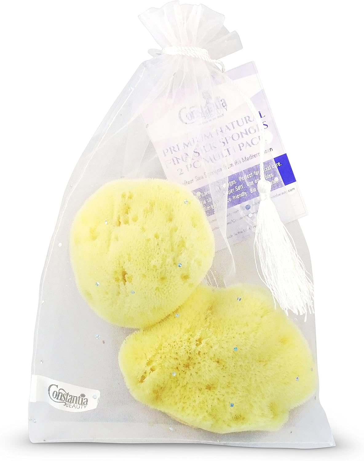 Premium Natural FINA Silk Sponges - 2pc, 4"- 4.5" Luxury Soft on Skin fine pored sea Sponge from The Mediterranean, Perfect for Make up, Facial Cleansing & Bathing