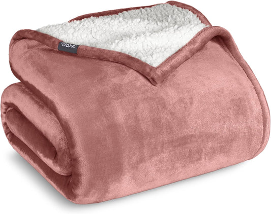 Bare Home Sherpa Fleece Blanket - Twin/Twin Extra Long - Blanket for Bed, Sofa, and Couch - Warm & Lightweight - Fluffy & Soft - Reversible (Twin/Twin XL, Old Rose)