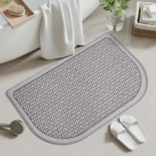 Bathroom Rugs Mat 24x35, Non Slip Ultra Thin Bath Mat Quick Dry Absorbent Washable Woven Half Round Bath Mats for Bathroom Floor Rubber Backed Fit Under Door Grey