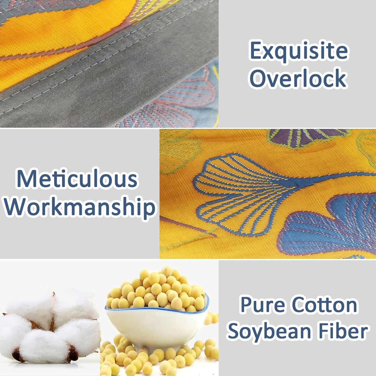 Ginkgo Leaf Cotton Quilt Blue Orange Reversible King Size Bedspread Coverlet for All Seasons Lightweight Muslin Quilt Throw Blanket for Bed, Couch (King)