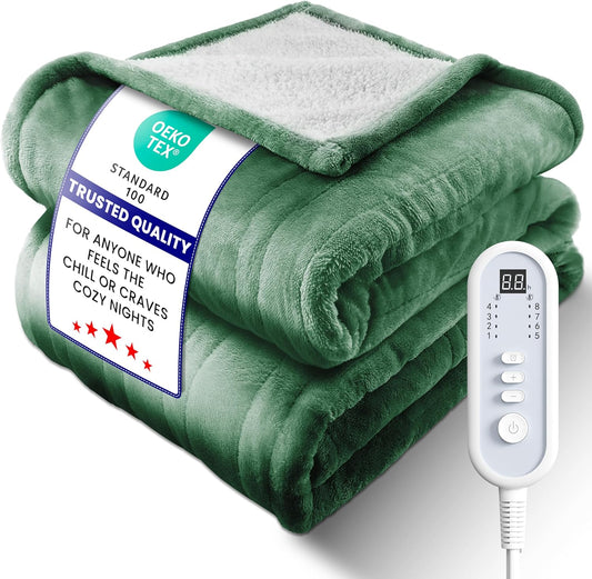 Electric Heated Blanket Full, Ultra‑Cozy Premium Flannel & Sherpa, Even Heat Distribution & Stable Temp, 1–10H Auto‑Off, 8 Temps (86–125.6°F), Overheat Protection, Ideal Gifts for Grandma