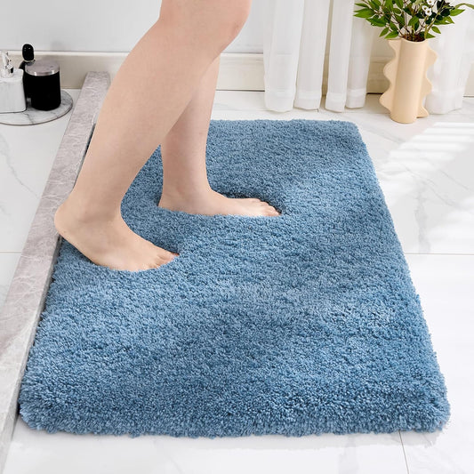 Bathroom Rug 20x32 Non Slip Fluffy Blue Bath Mat for Bathroom Floor Washable Plush Luxury Bath Rug for Tub Soft Shaggy Absorbent Shower Sink Mat