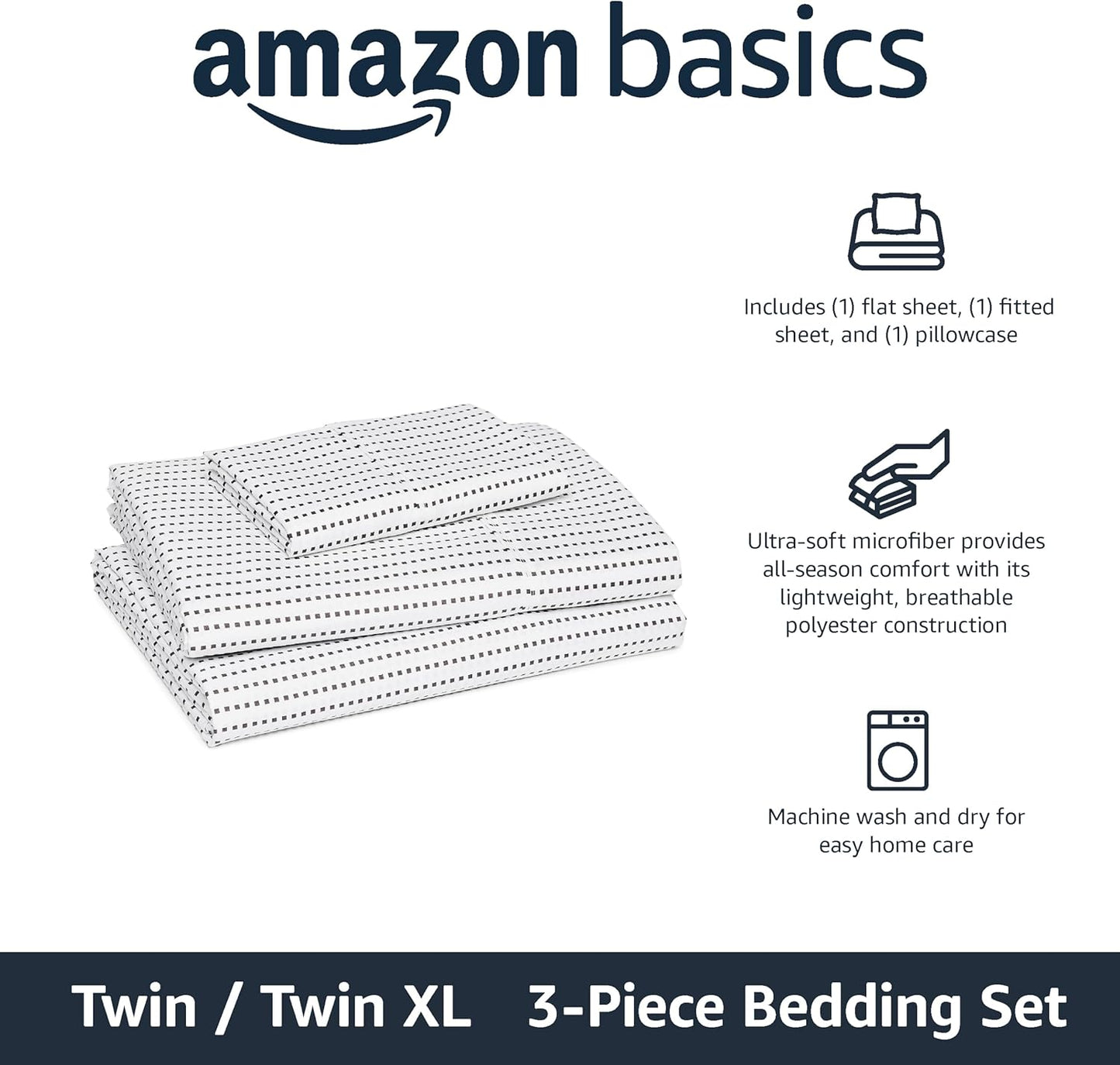 Amazon Basics Lightweight Microfiber 3-Piece Bed Sheet Set, Plum, Printed, Twin XL