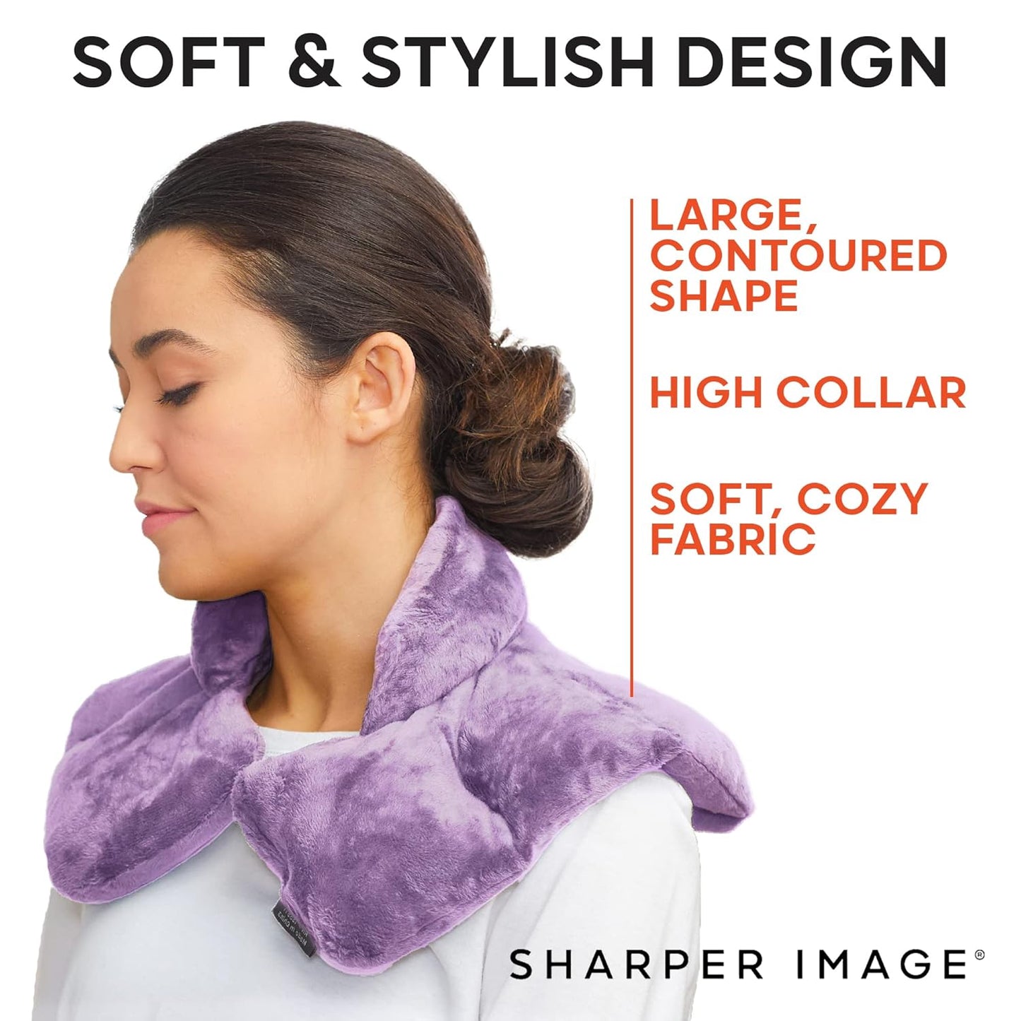 Sharper Image Heated Neck & Shoulder Wrap - Microwavable Warm & Cooling Plush Pad, Scented Aromatherapy (100% Natural Lavender & Herb Spa Blend), Pain Tension Headache Relief Therapy, Gift for Women