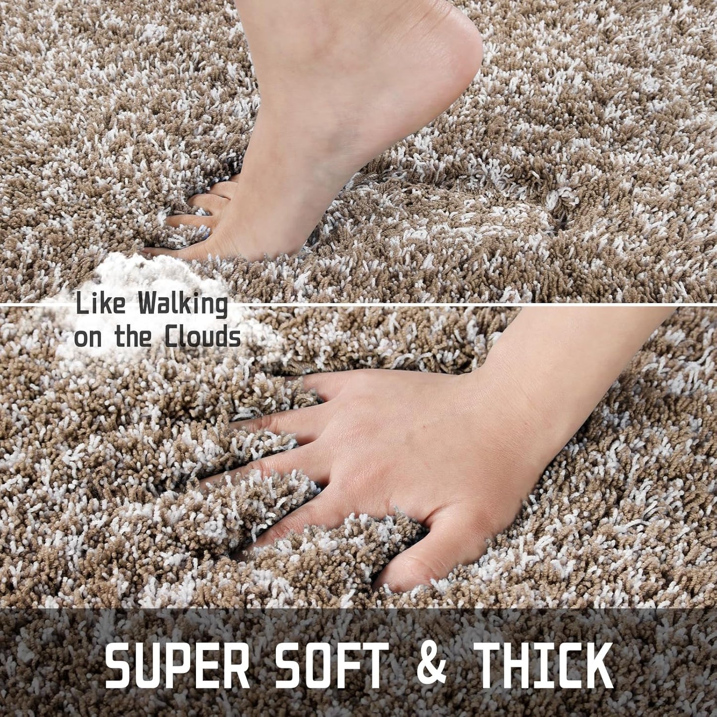 Yimobra Luxury Bathroom Rugs, Fluffy Bath Mats, Non Slip, Water Absorbent Microfiber, Machine Washable, Plush Runner Shower Rugs, Thick Matts for Bathroom Floor&Tub, 56"x 24", Light Brown and White