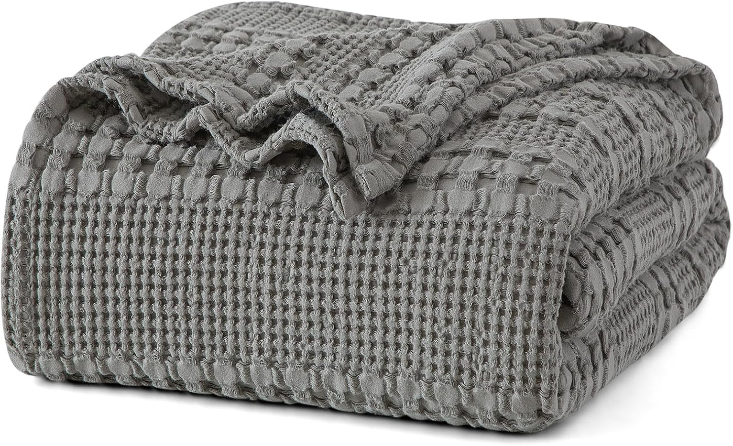 PHF 100% Cotton Waffle Weave Blanket King Size for Bed, Soft Lightweight & Breathable, All-Season Comfort, Luxury Aesthetic Woven Bedding for Home Decor, 108"x90", Dark Grey