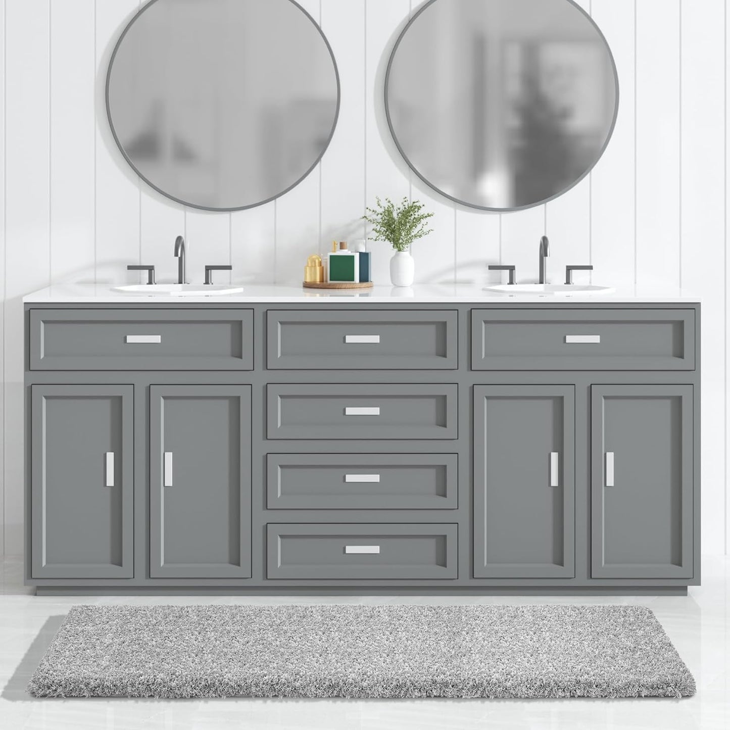 Yimobra Luxury Bathroom Rugs, Fluffy Bath Mats, Non Slip, Water Absorbent Microfiber, Machine Washable, Plush Runner Shower Rugs, Thick Matts for Bathroom Floor&Tub, 60"x 24", Light Gray and White