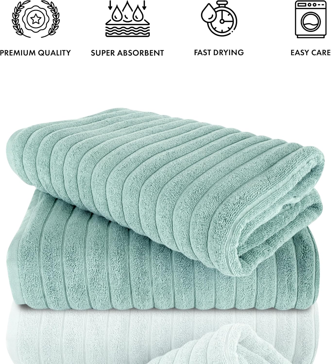 Classic Turkish Towels CTT - Premium 2 Piece Jumbo Bath Sheets, 100% Turkish Cotton, Absorbent & Ultra Comfy Bath Towel Sheets for Hotels & Spa | 40"x65" (Spa Green)