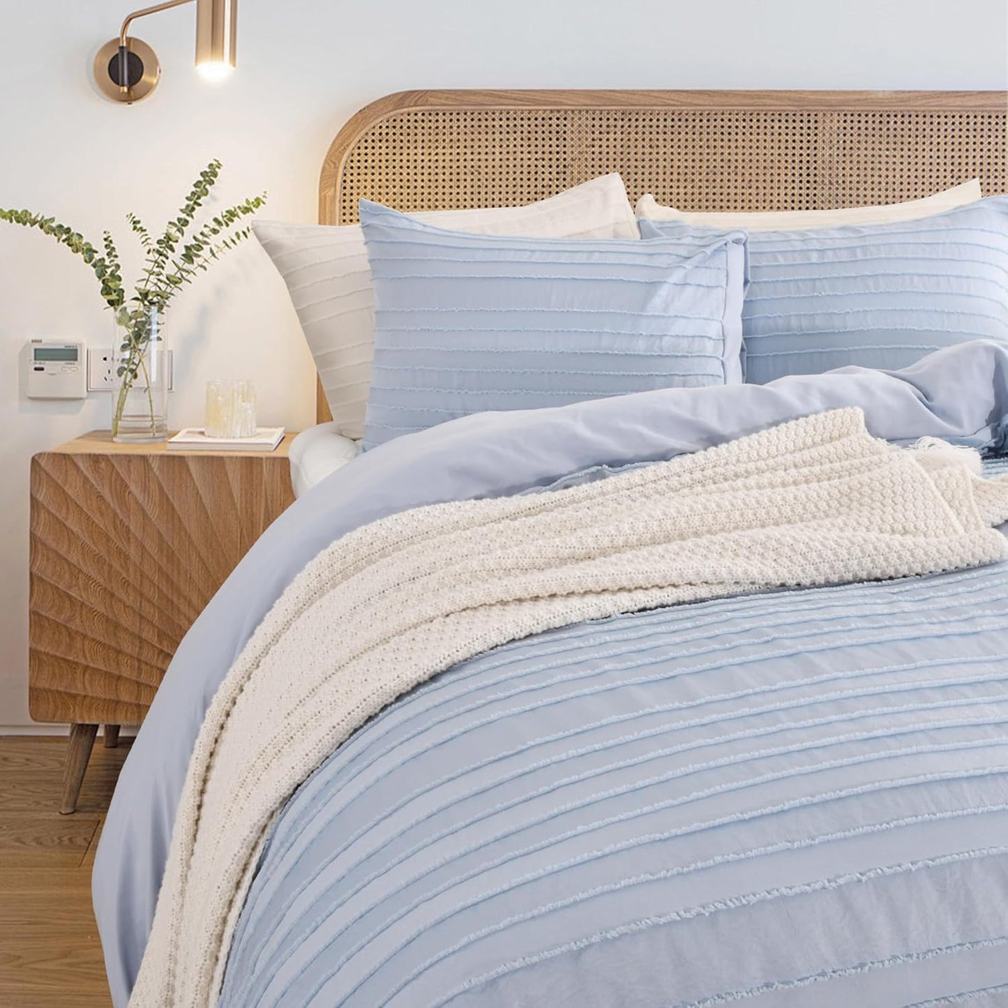 NEXHOME PRO Twin Duvet Cover, Blue 2 Pieces Boho Tufted Twin Size Duvet Cover Set, Soft and Lightweight Microfiber Comforter Cover Set for All Season (Blue, 66 x 90)-No Comforter