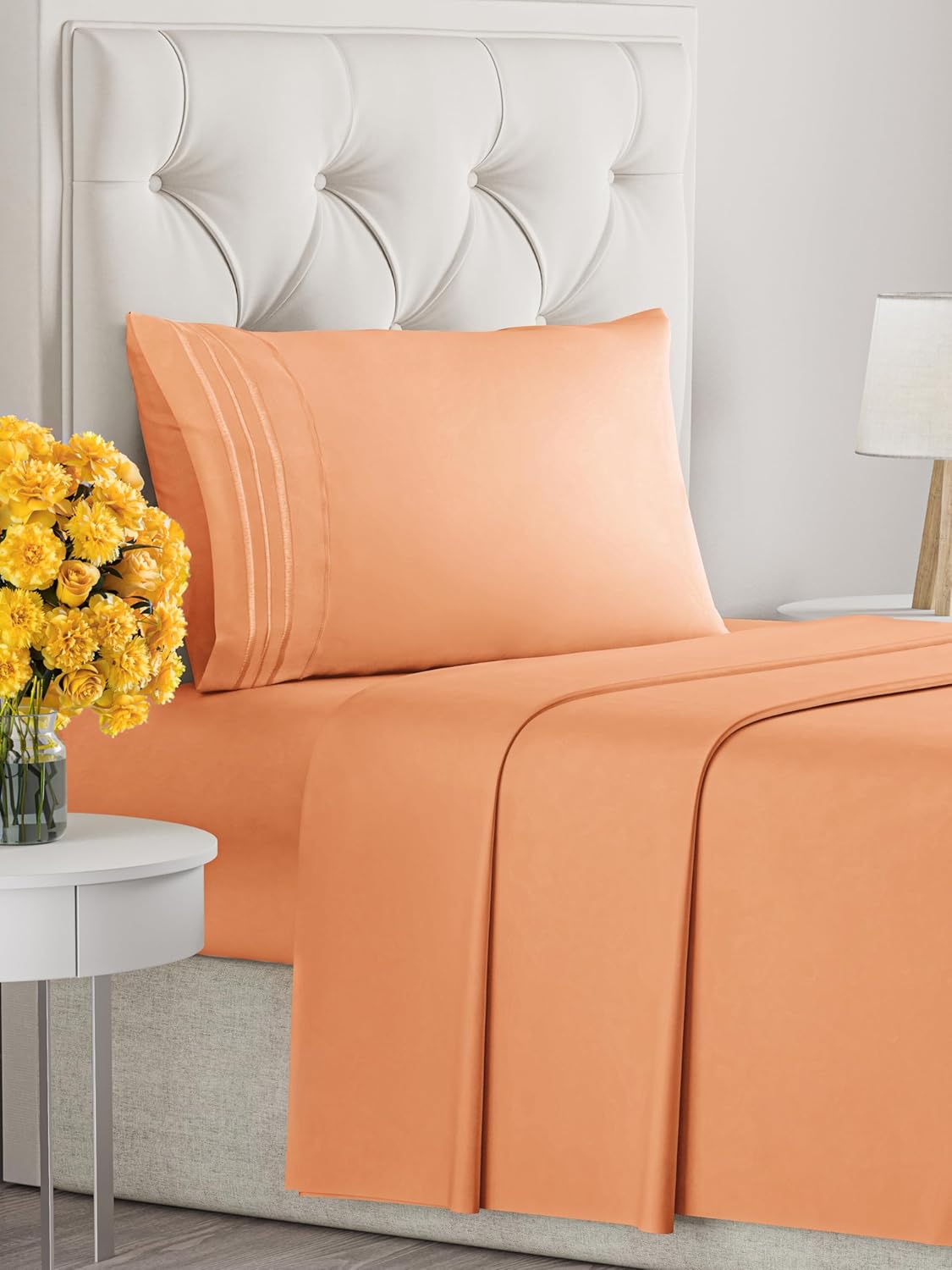 Twin XL Size 3 Piece Sheet Set - Extra Soft, Breathable & Cooling Sheets - Hotel Luxury Durable Bed Sheets for Women & Men - Deep Pockets, Easy-Fit & Wrinkle-Free Sheets - Peach Oeko-Tex Bed Sheet Set