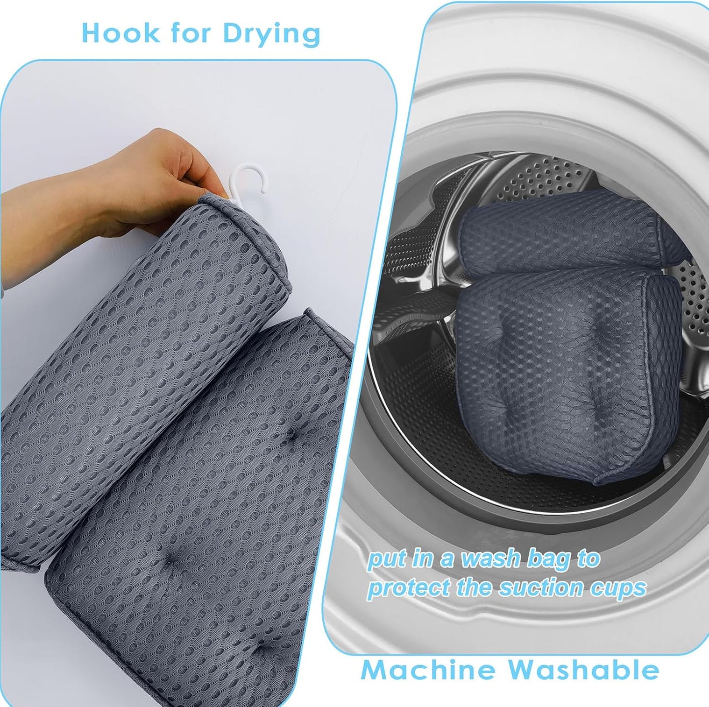 AEROiVi Luxury Bath Pillows for Tub，Bath Pillow Bathtub Pillows for Head and Neck Support Bath Cushion Made from Soft Spacer Mesh Material with Suction Cups,Gray