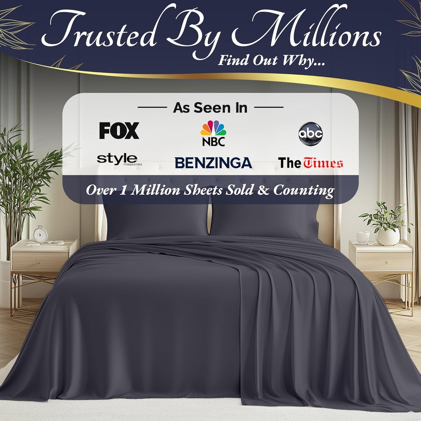 DECOLURE 100% Viscose Derived from Bamboo Sheets King Size 4pcs - Ultra Soft & Luxuriously Cooling, 17" Deep Pocket, Double Stitching, Perfect for Hot Sleepers - King Bed Sheets (Grey)