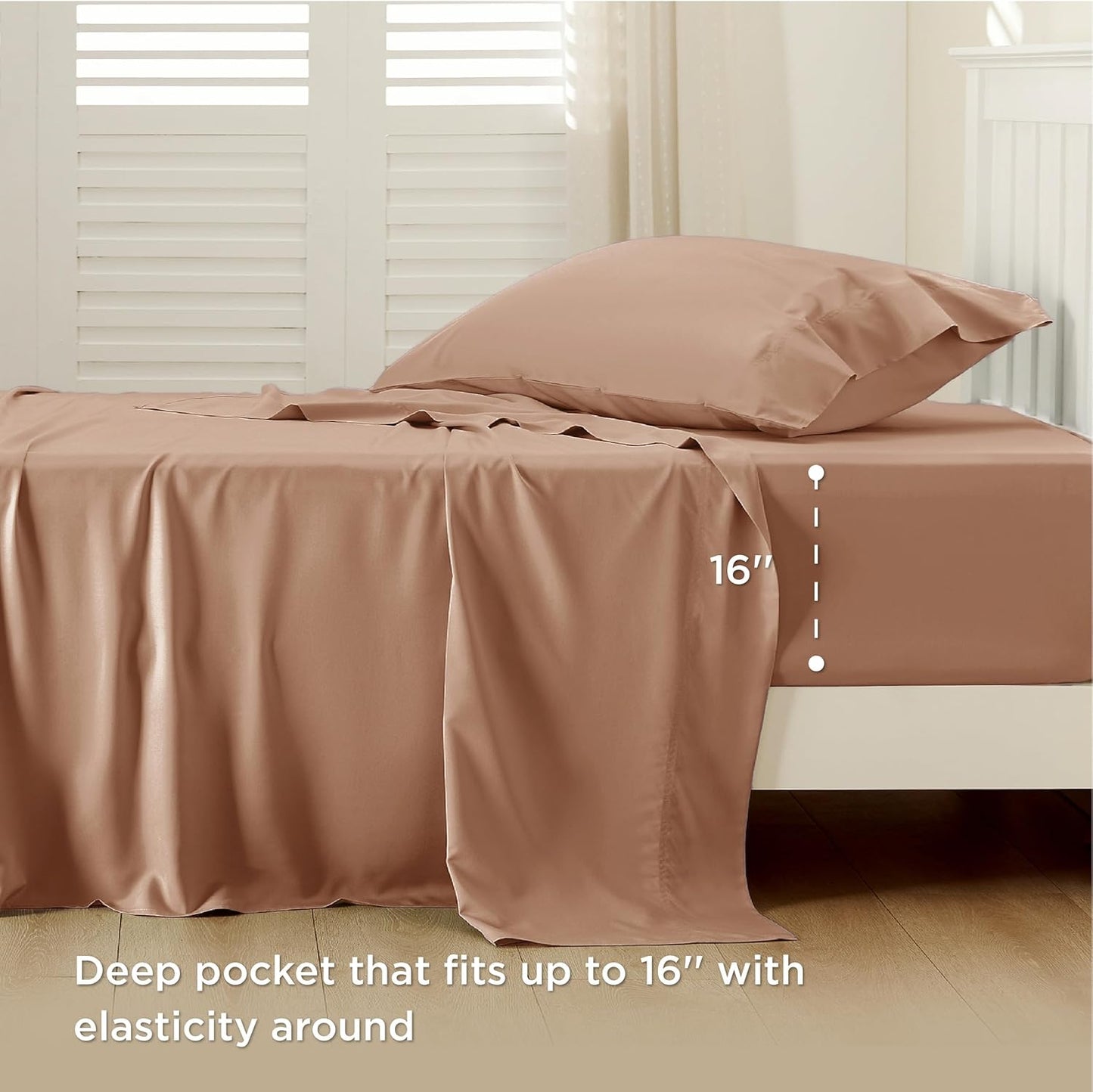 Bedsure Cooling Sheets Twin XL, Rayon Derived from Bamboo, Breathable & Soft Twin XL Sheet Sets, Deep Pocket Up to 16 Inches, Hotel Luxury Silky Dorm Bedding for Hot Sleepers, Khaki