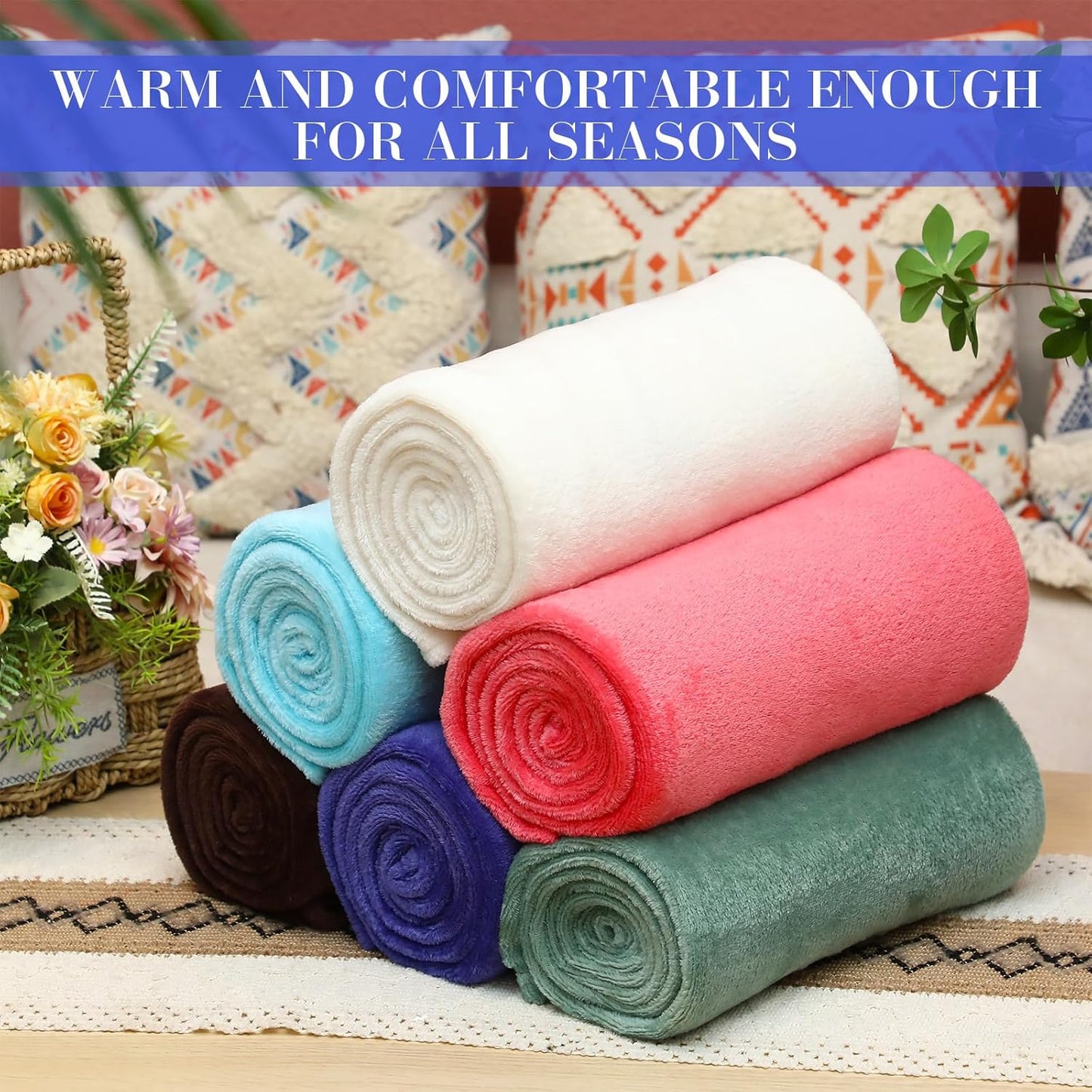 18 Pieces Fleece Blankets Bulk for Wedding 50 x 60 Inch Soft Lightweight Flannel Throw Blankets Bulk for Wedding Guests Home Outdoor Couch Sofa Bed Gifts(Bright Color)