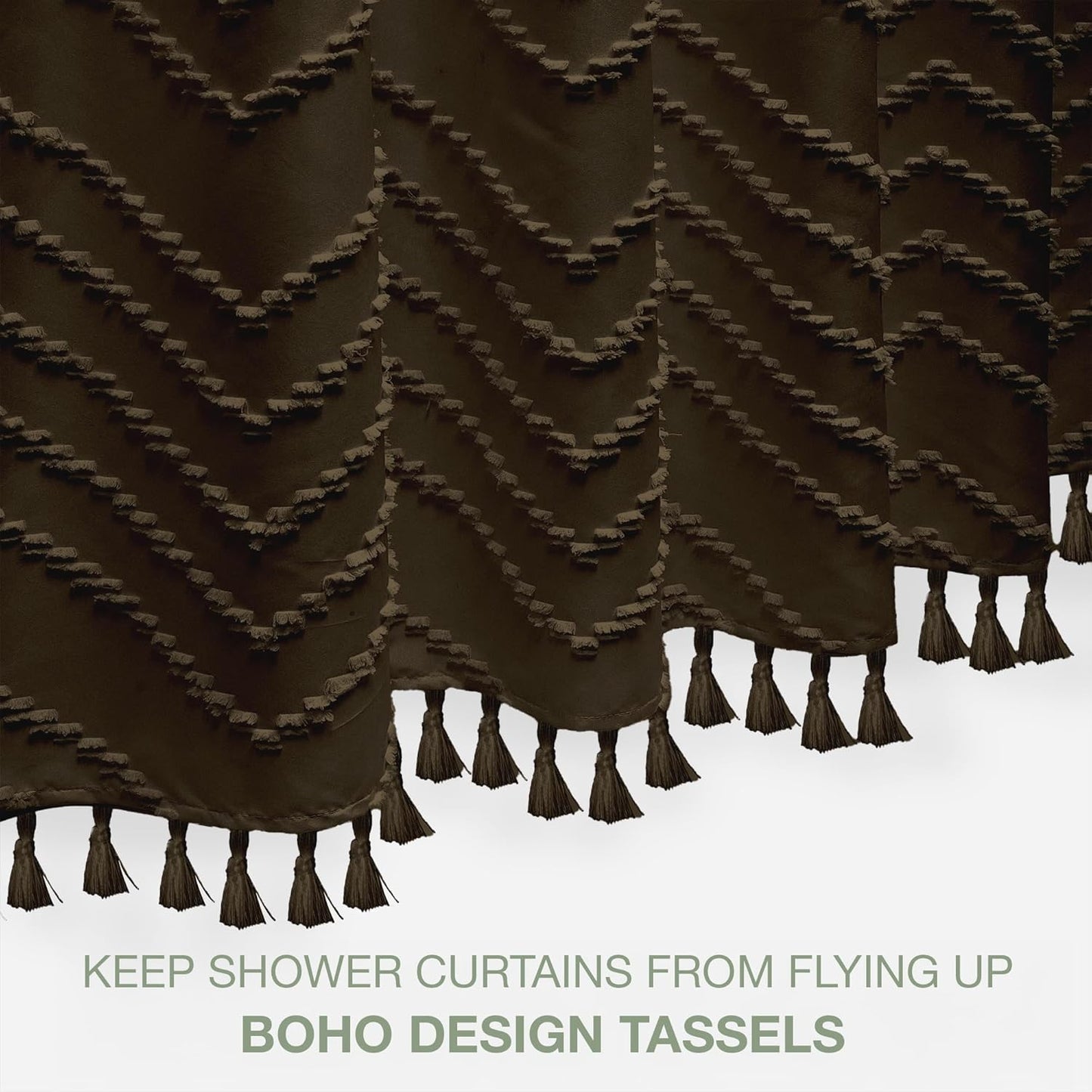Brown Shower Curtain Fabric Shower Curtain for Bathroom 72 x 72 Tufted Chevron Textured Striped Modern Farmhouse Minimalist for Bathroom