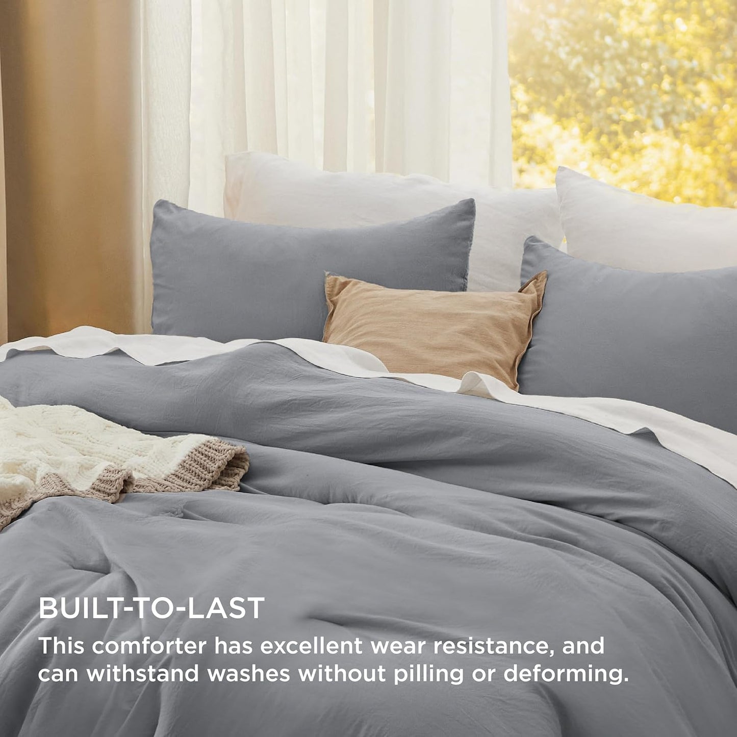 Bedsure Queen Size Comforter Set, Grey Soft Prewashed Bedding for All Seasons, 3 Pieces GentleSoft™️ Warm Down Alternative Bed Set, 1 Lightweight Comforter (90"x90") and 2 Pillowcases (20"x26")