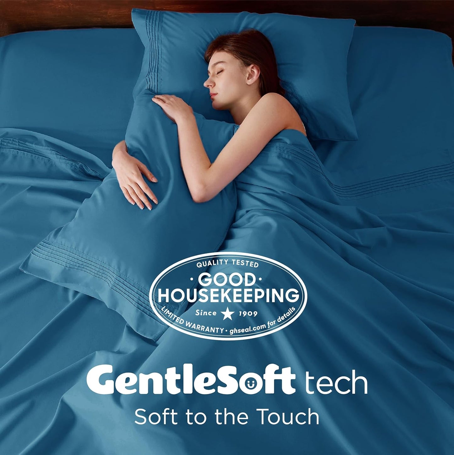 Bedsure Deep Pocket Twin Sheets Set - Fits Mattresses Up to 21 Inches Thick -3 Piece GentleSoft Bed Sheets, Moisture Wicking, Soft & Cooling Bedsheet & Pillowcases, Easy & Secure Fit, Teal Blue