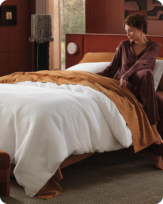 Bedsure Cotton Duvet Cover King - 100% Cotton Waffle Weave Coconut White Duvet Cover King Size, GentleSoft™ and Breathable Bedding Set for All Season, 3 Pieces, 104"x90"