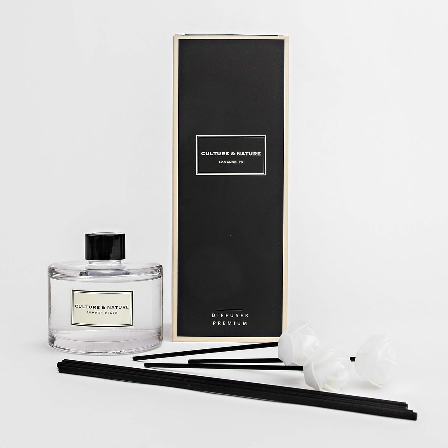 CULTURE & NATURE Reed Diffuser Set 6.7oz (200ml) Summer Peach Scented Diffuser with Sticks Home Fragrance Reed Diffuser for Bathroom Shelf Decor