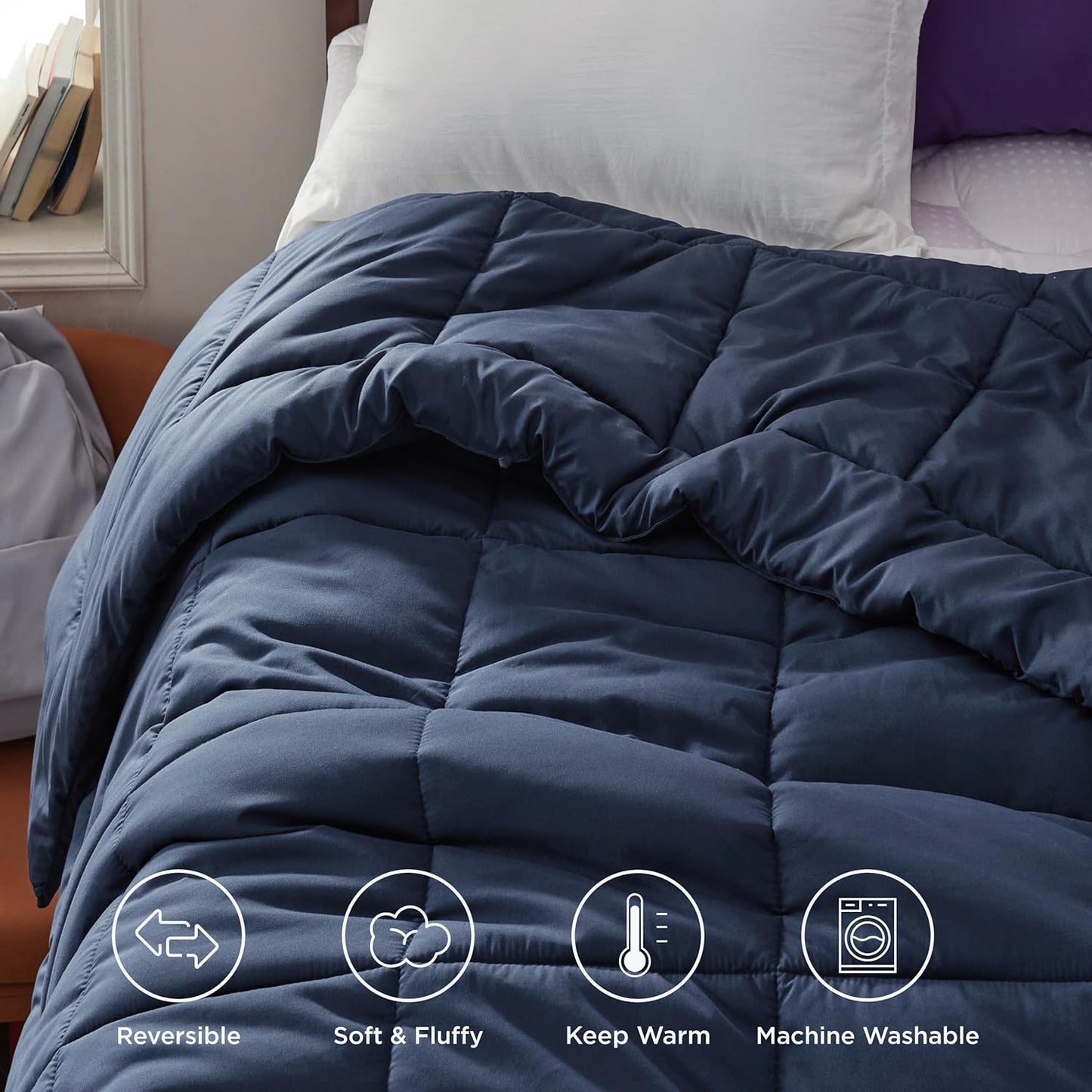 Bedsure Comforter Duvet Insert - Quilted Comforters Twin XL Size, All Season Duvet, GentleSoft Down Alternative Bedding, with 8 Tabs, Gifts for Women/Men, Navy Blue, Twin XL 92 x 68 Inches