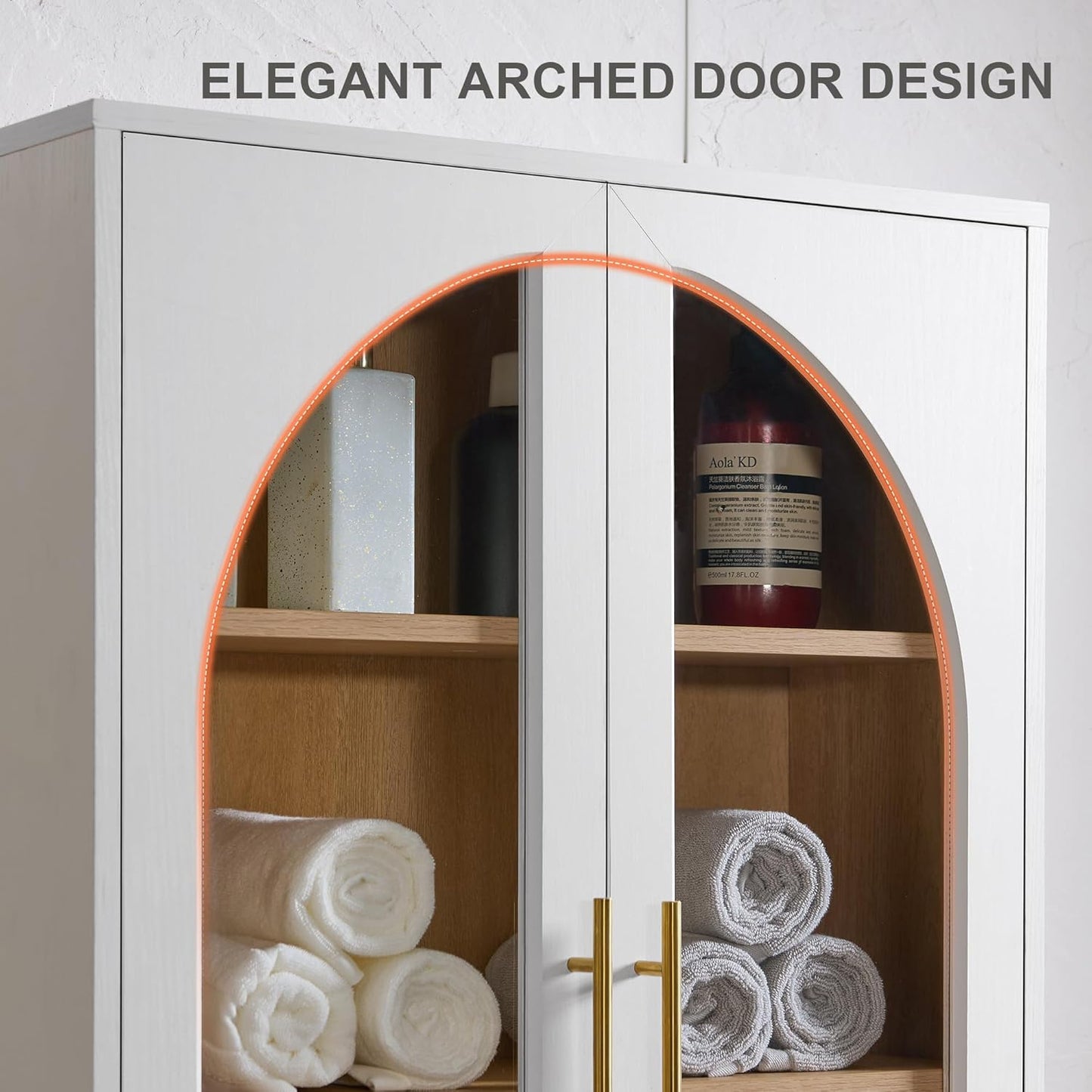 Bathroom Arched Wall Cabinet Over The Toilet Storage Cabinet, 23.6×31.4 Inch Bathroom Medicine Cabinet Wall Mount with Adjustable Shelves & Glass Door, Space Saver Wall Cabinet for Laundry,White