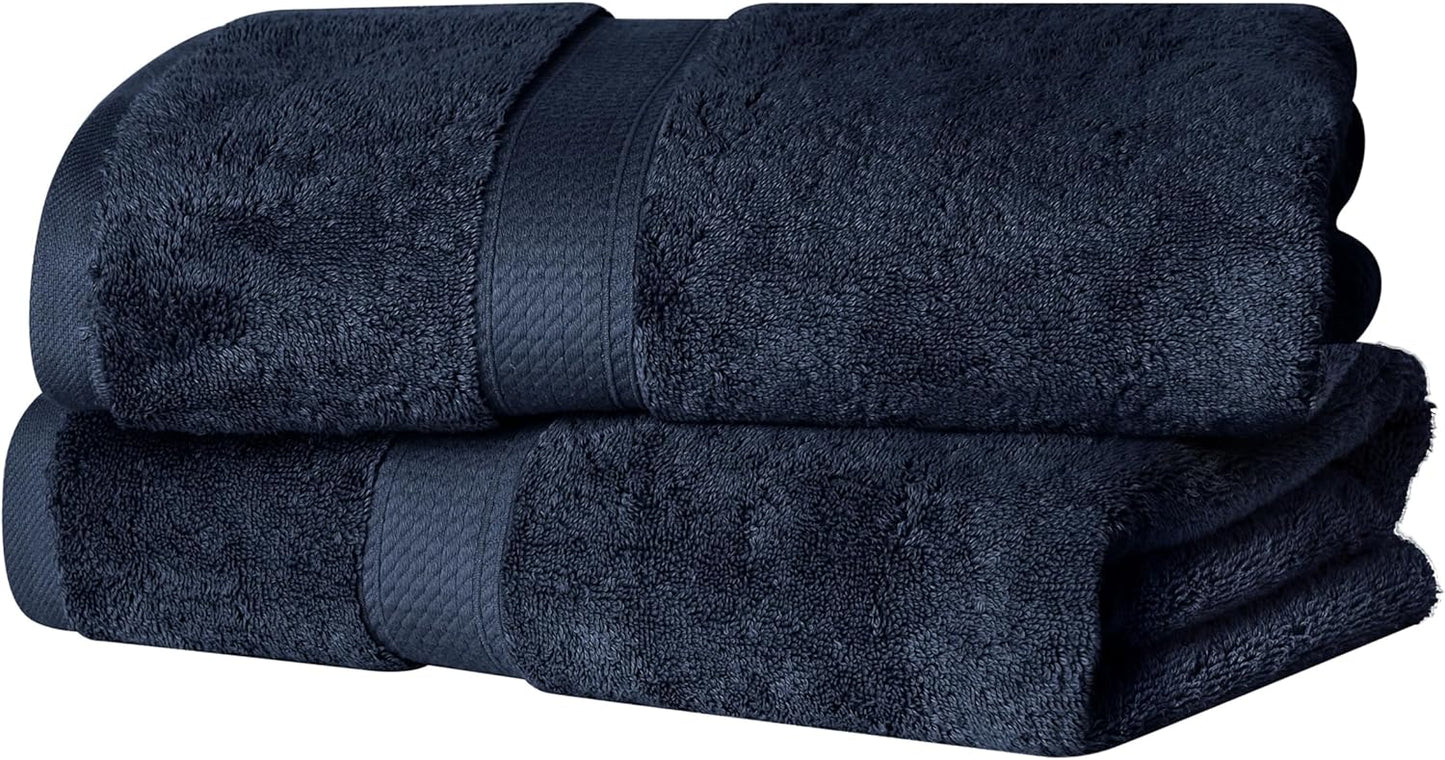 Superior Egyptian Cotton Pile Bath Towel Set of 2, Ultra Soft Luxury Towels, Thick Plush Essentials, Absorbent Heavyweight, Guest Bath, Hotel, Spa, Home Bathroom, Shower Basics, Navy Blue